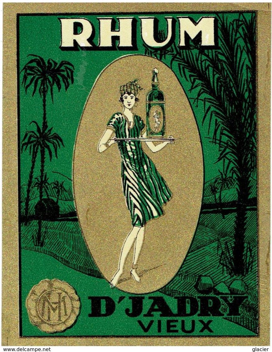 Antique Label 1930 - RHUM D' JADRY Vieux - Houssin Malisse Kuurne - 12,5 X9,5 Cm - Groen - Rhum