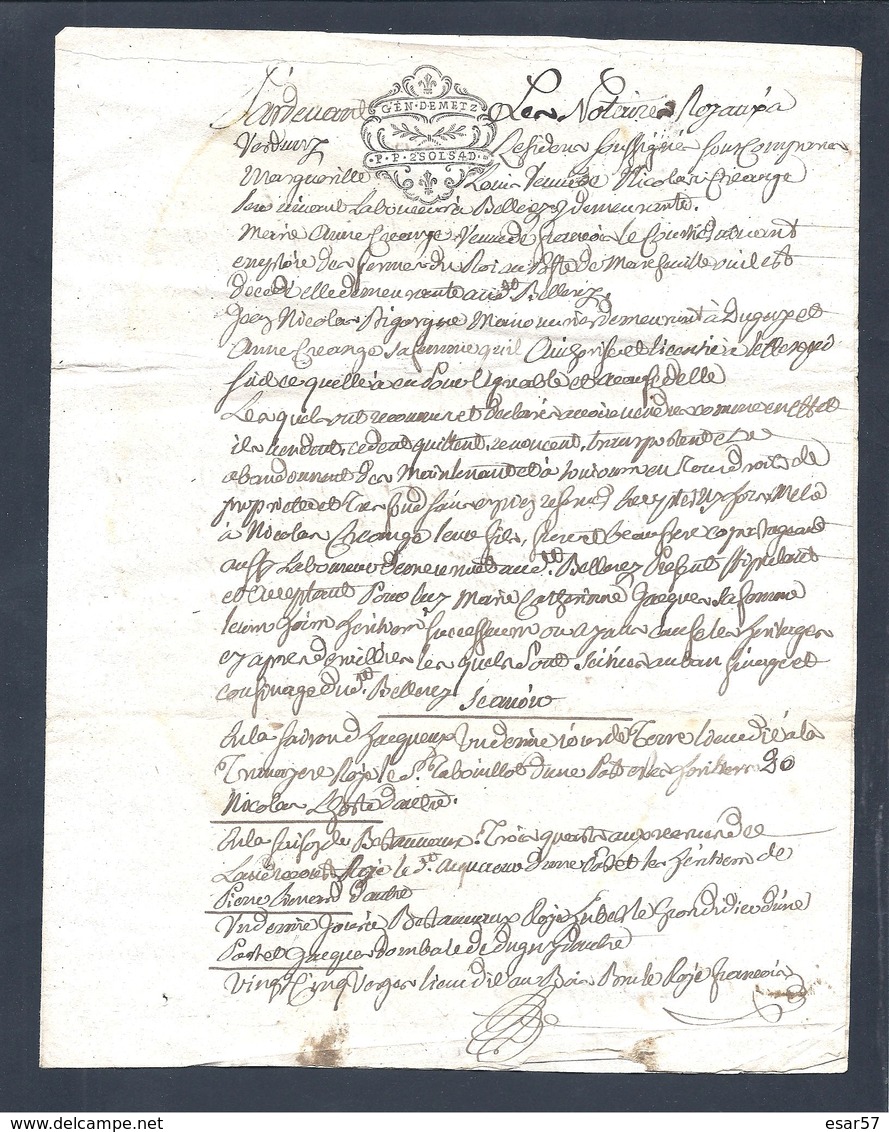 Acte Notarié 28 Mars 1783 Avec Beau Cachet Fiscal De Metz Moselle - Manuscrits