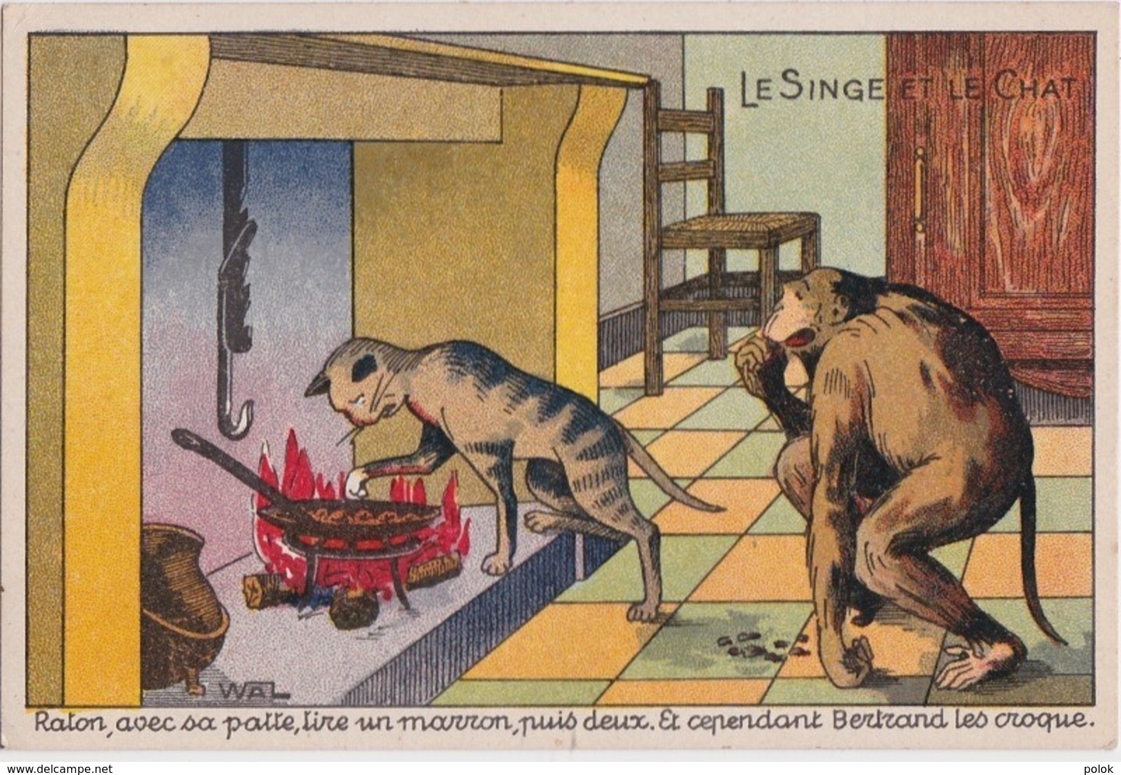 Bv - Cpa Illustrée WAL - Le Singe Et Le Chat - Raton Avec Sa Patte, .... - Altri & Non Classificati