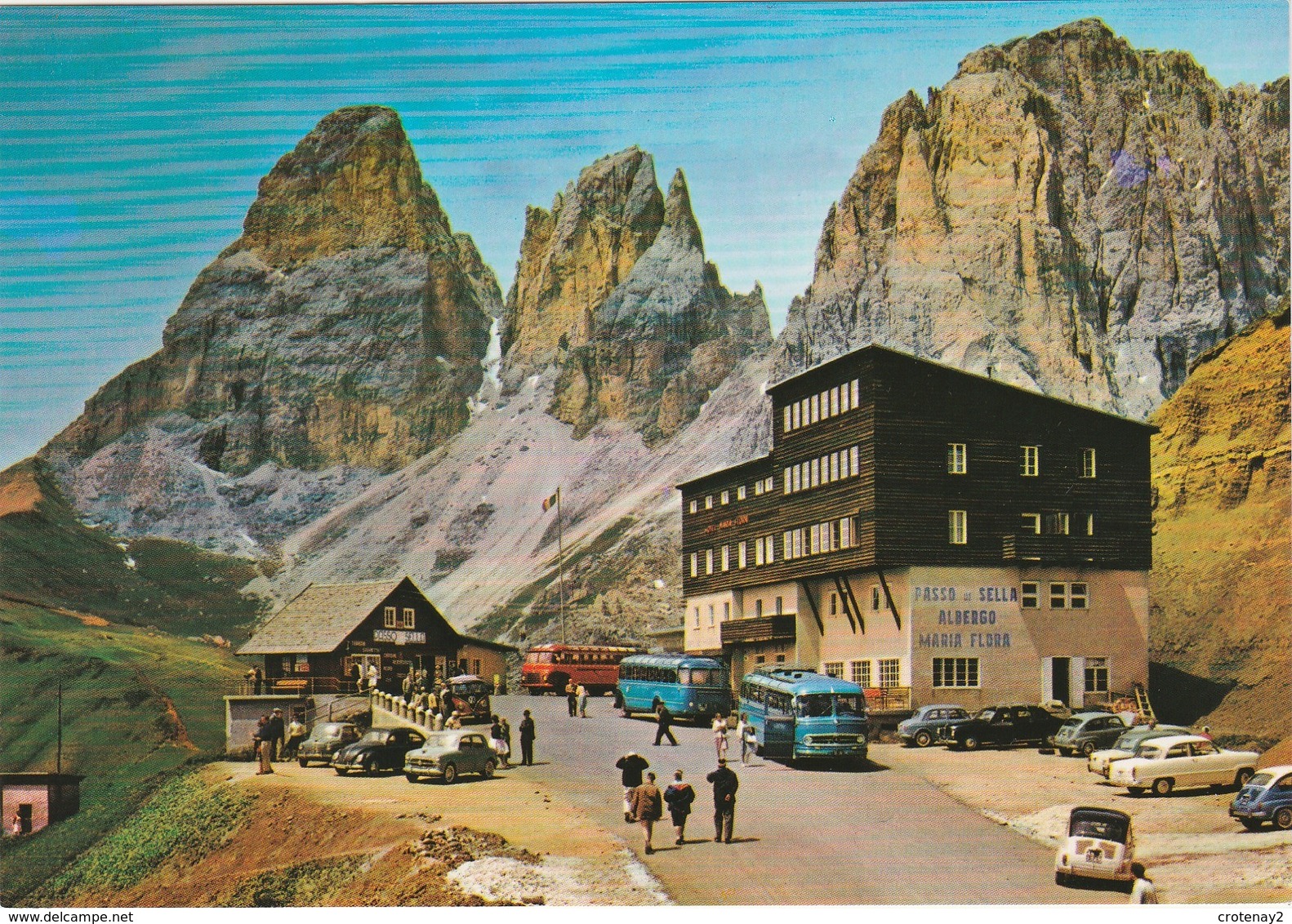 Trentino Alto Adige Dolomiti PASSO SELLA Albergo MARIA FLORA N301 Cars BUS Autocars Mercedes Anciens Fiat VW Käfer Combi - Autres & Non Classés