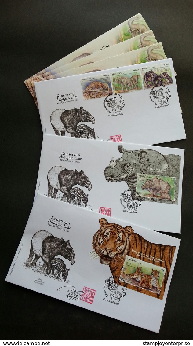 Malaysia Wildlife Conservation 2019 Tiger Rhino Wild Animals Fauna (FDC) *signed *metallic *odd Shape *unusual - Malaysia (1964-...)