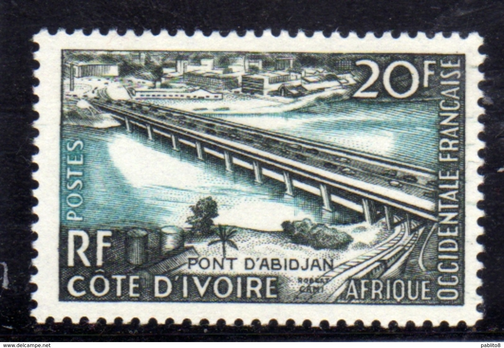 IVORY COAST COSTA D'AVORIO COTE D'IVOIRE 1958 PONT D'ABIDJAN BRIDGE 20f MNH - Costa D'Avorio (1960-...)