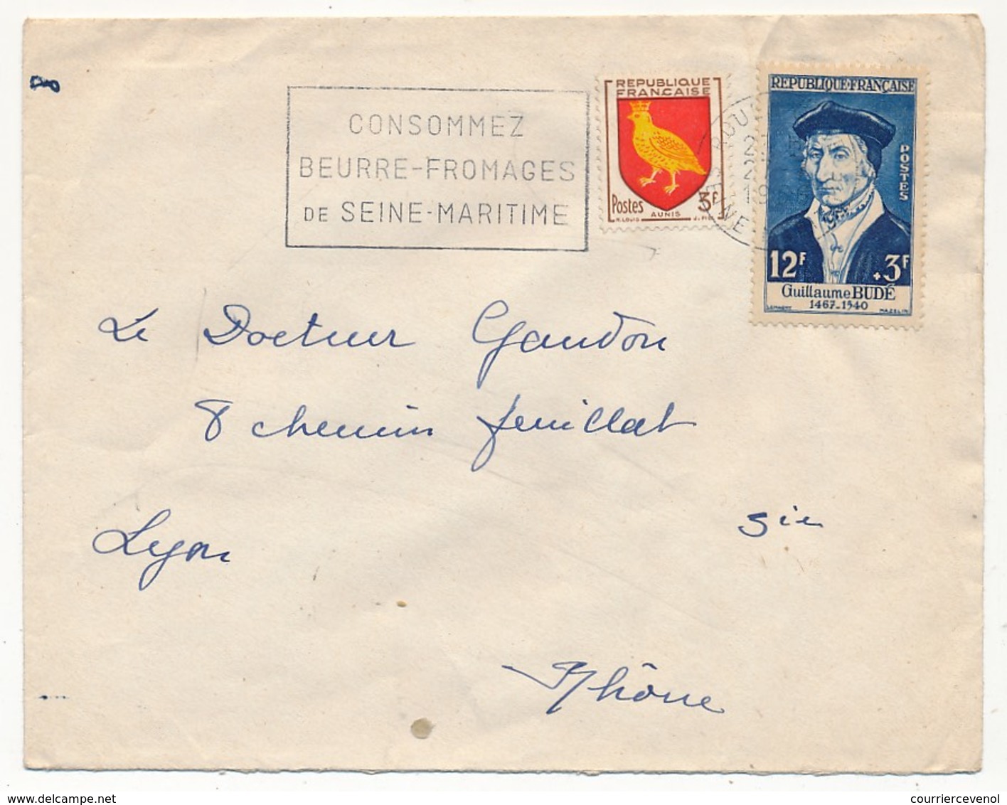 Enveloppe Affr. Composé (Guillaume Budé, Blason Aunis) OMEC Rouen 1956 - Briefe U. Dokumente