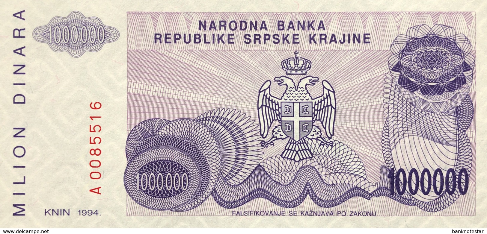 Croatia 1 Million Dinara, P-R33 (1994) - UNC - Kroatië