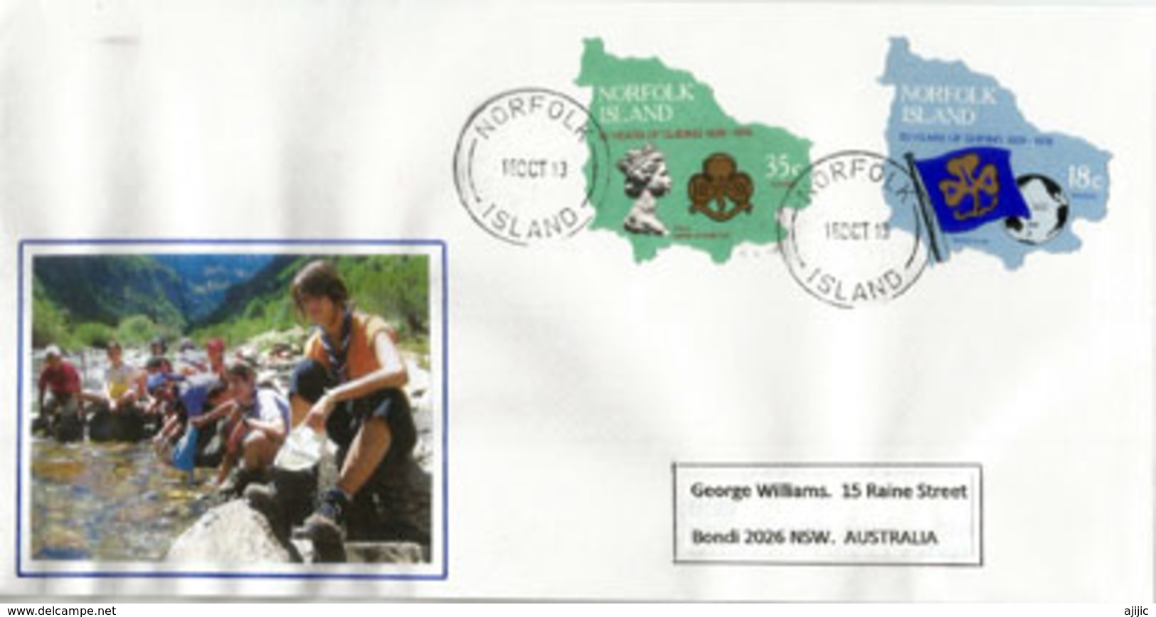 Lettre De L'île Norfolk (timbres Adhesifs Cinquantenaire Du Scoutisme Dans L'île) , Adressée En Australie - Ile Norfolk