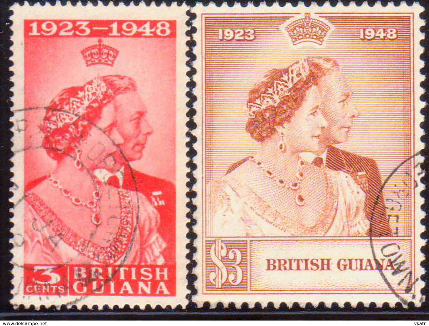 BRITISH GUIANA 1948 SG 322-23 Compl.set Used Royal Silver Wedding CV £28.40 - British Guiana (...-1966)