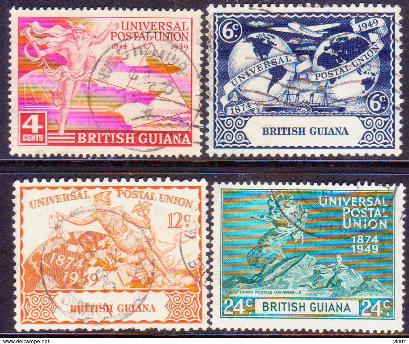 BRITISH GUIANA 1949 SG 324-27 Compl.set Used UPU Small Teeth Faults On 12c - Guyane Britannique (...-1966)