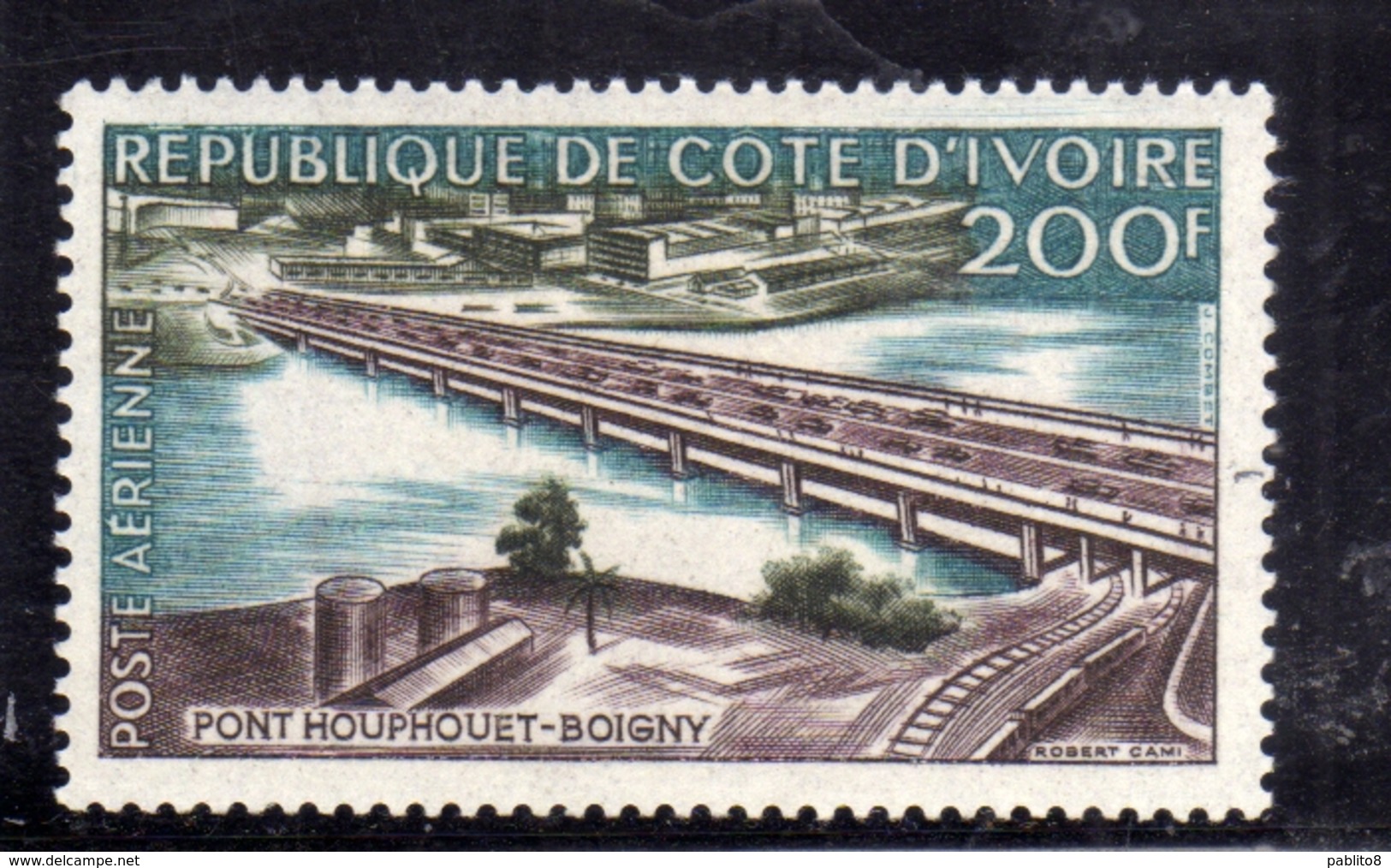 IVORY COAST COSTA D'AVORIO COTE D'IVOIRE 1959 POSTE AERIENNE AIR MAIL Houphouet·Boigny Bridge 200f MNH - Costa D'Avorio (1960-...)