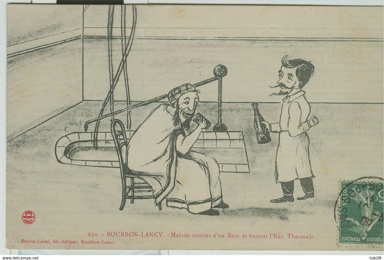 BOURBON LANCY / Malade Sortant D'un Bain Et Buvant L'Eau Thermale,1909, - Altri & Non Classificati