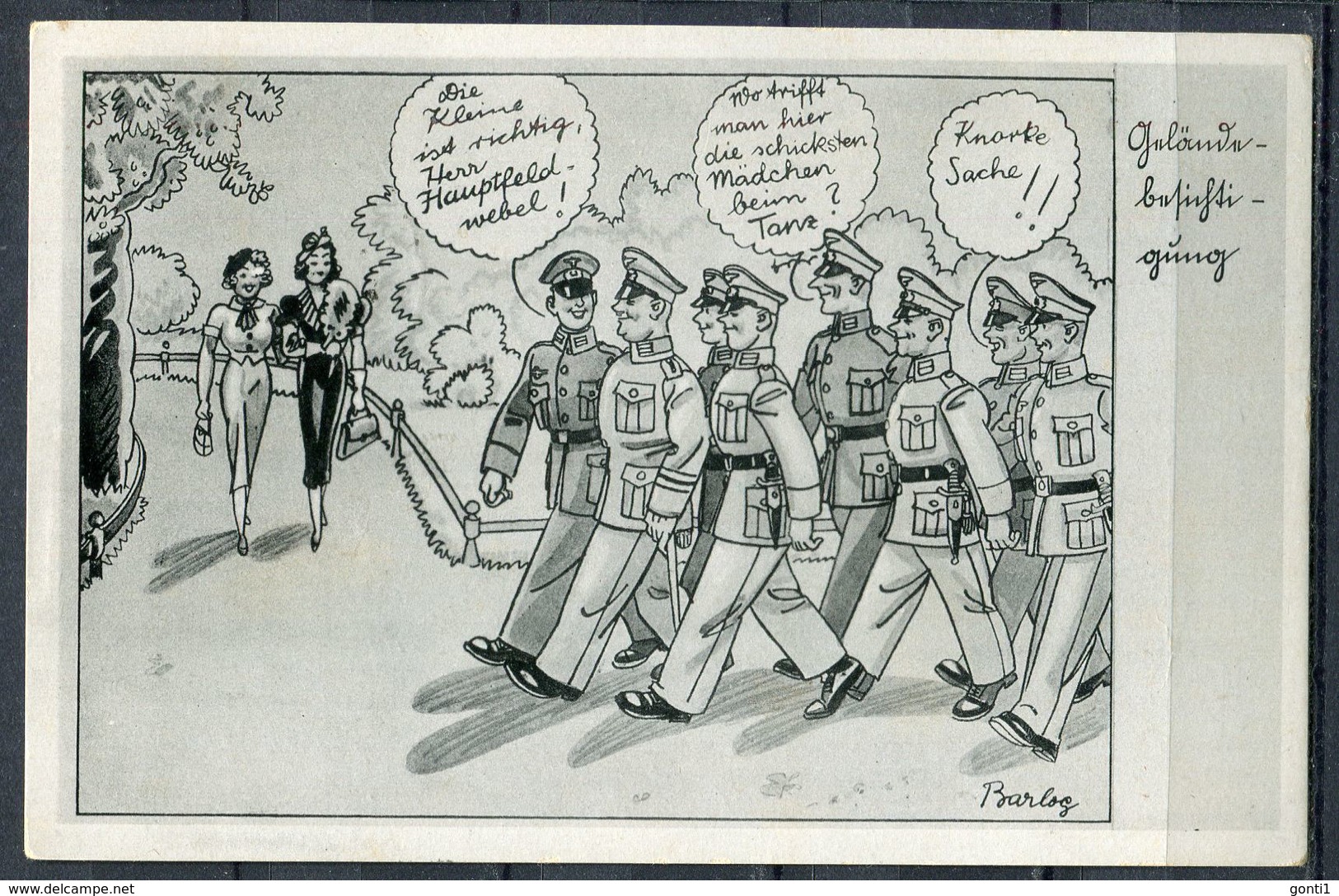 CPSM S/w Barlog Signierte Ak German Empires,DR Soldaten Humor 1941"Gelände Besichtigung"Feldpost  "1 AK Used - Briefe U. Dokumente