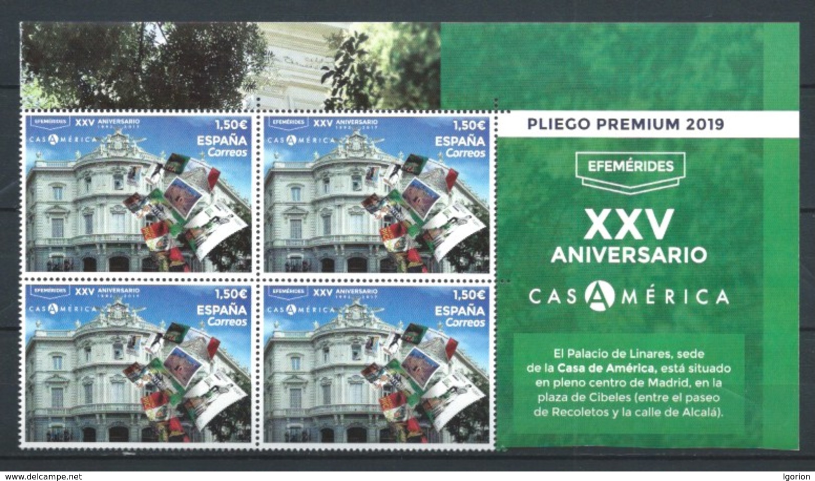 ESPAÑA 2019 ** 5334 XXV ANIVERSARIO CASA AMERICA BL.4 - Nuevos