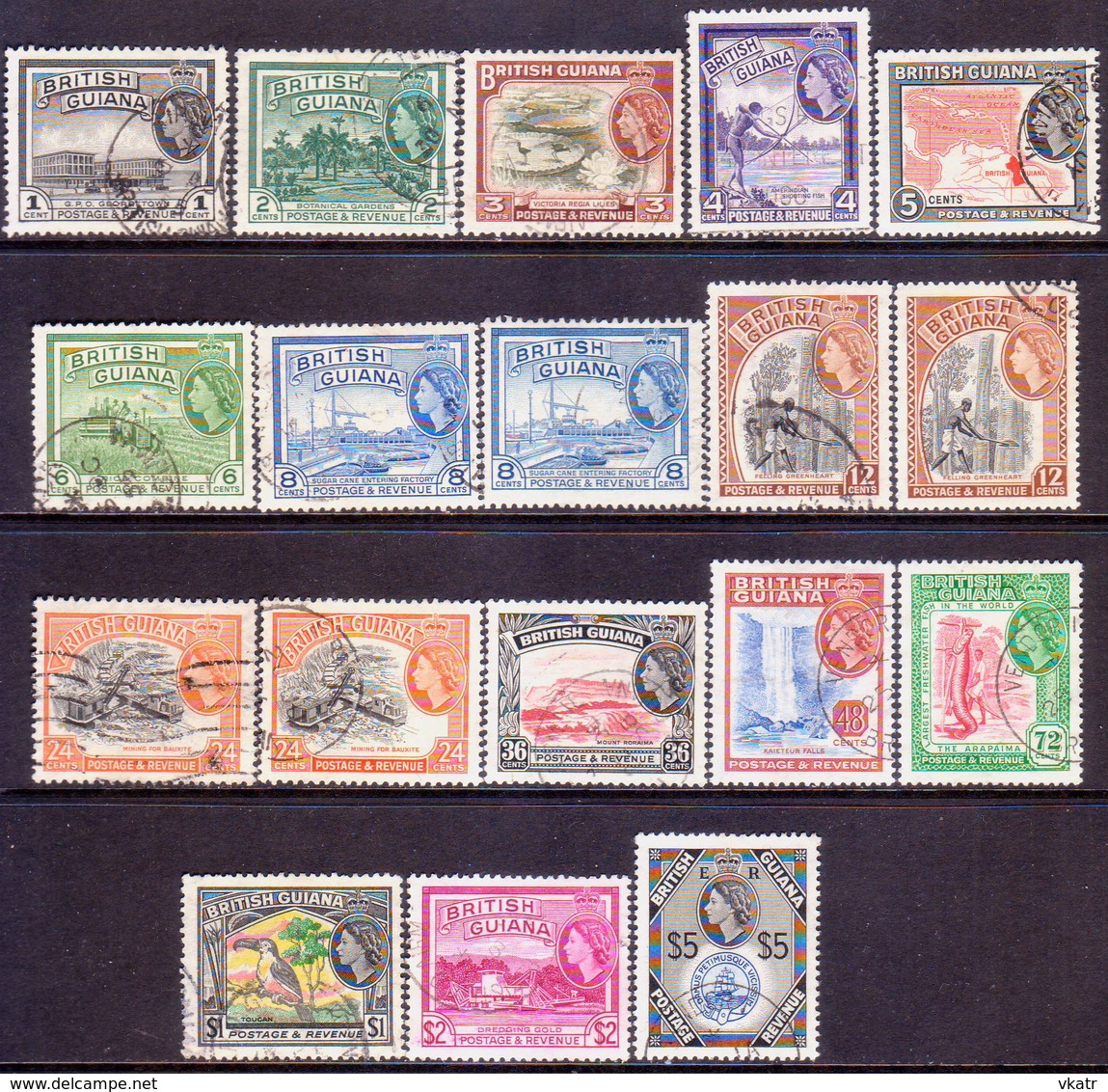 BRITISH GUIANA 1954-56 SG 331-45 Compl.set W/many Vars Used CV £50+ - Guyane Britannique (...-1966)