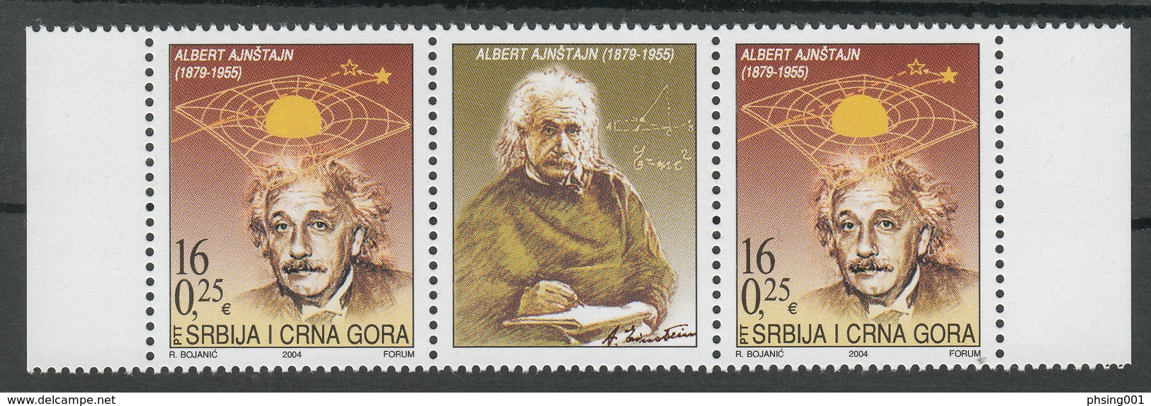 Yugoslavia 2004  125 Years Anniversary Of The Birth Of Albert Einstein Scientist Physics Nobel Prize Middle Row MNH - Albert Einstein