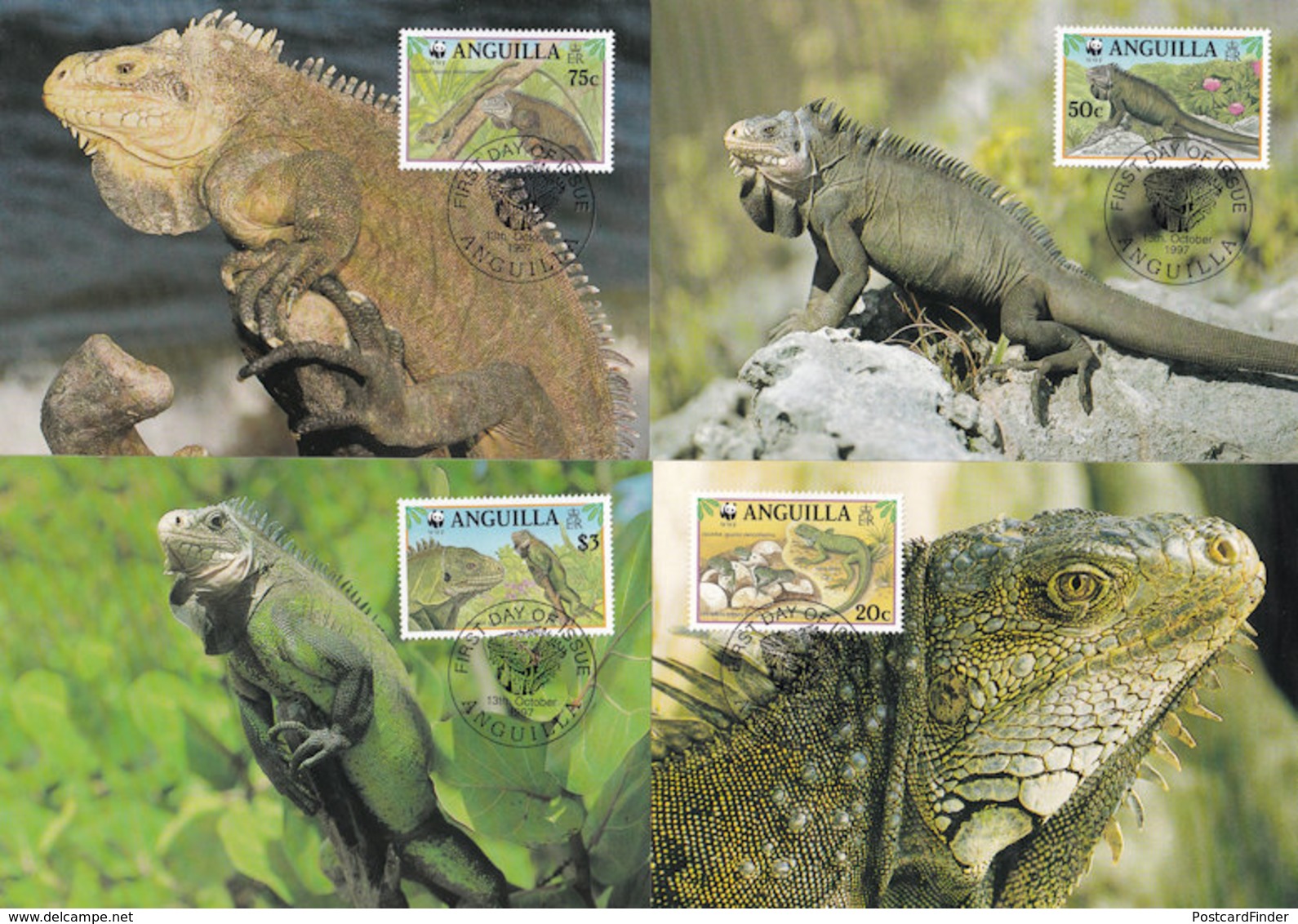 Iguana West Indian Lizard Anguilla WWF 4x Stamp FDC Postcard S - Other & Unclassified