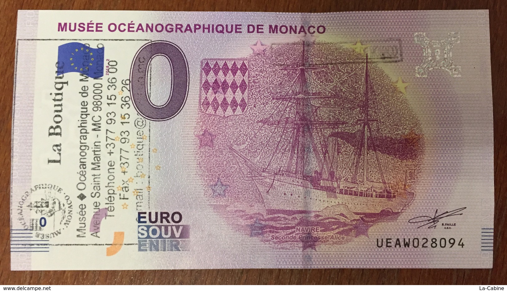 MONACO MUSÉE OCÉANOGRAPHIQUE NAVIRE + TAMPON BILLET 0 ZERO EURO SOUVENIR 2019 BANKNOTE 0 EURO SCHEIN PAPER MONEY - Andere & Zonder Classificatie