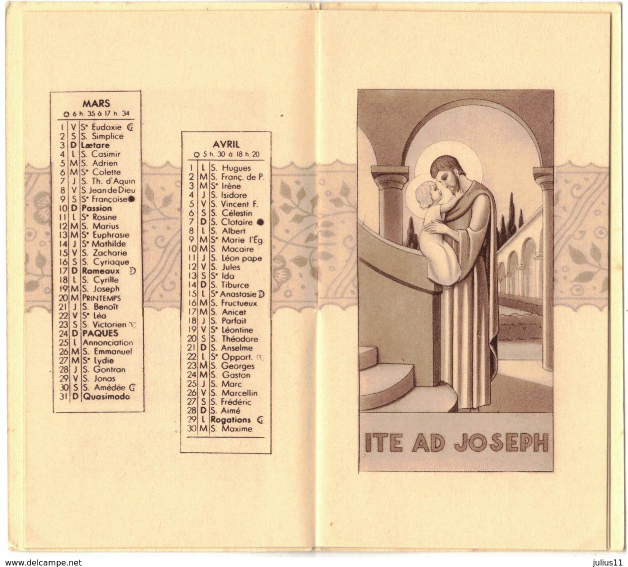 ALMANACH RELIGIEUX CALENDRIER ANNEE 1940 PRO NOBIS JOSEPH COEUR IMAGE PIEUSE RELIGIEUSE HOLY CARD SANTINI HEILIG PRENTJE - Petit Format : 1901-20