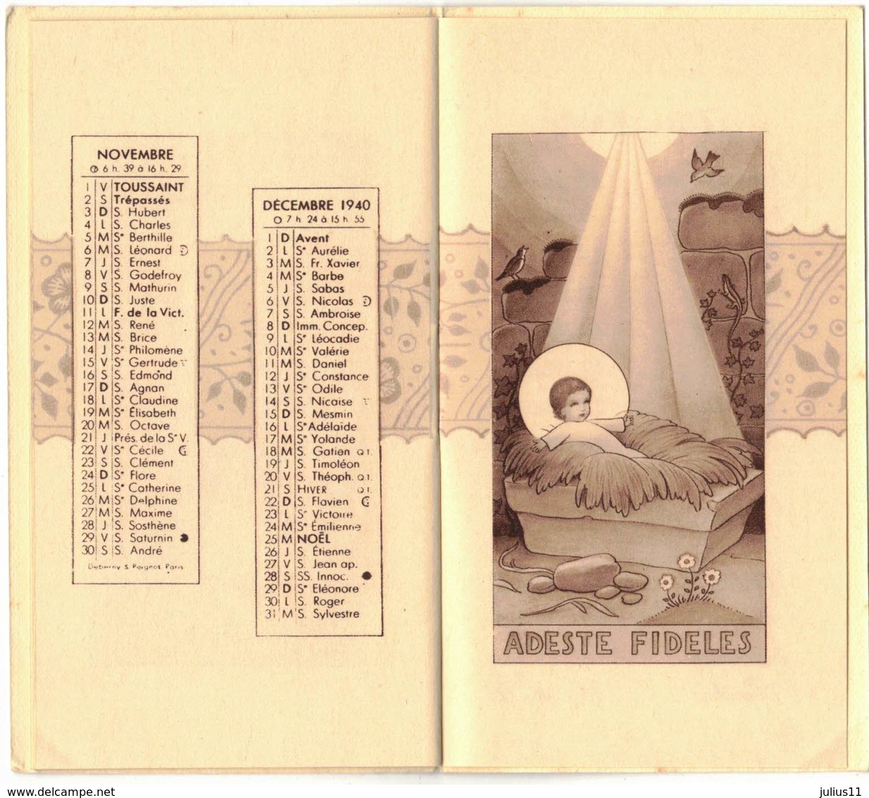 ALMANACH RELIGIEUX CALENDRIER ANNEE 1940 PRO NOBIS JOSEPH COEUR IMAGE PIEUSE RELIGIEUSE HOLY CARD SANTINI HEILIG PRENTJE