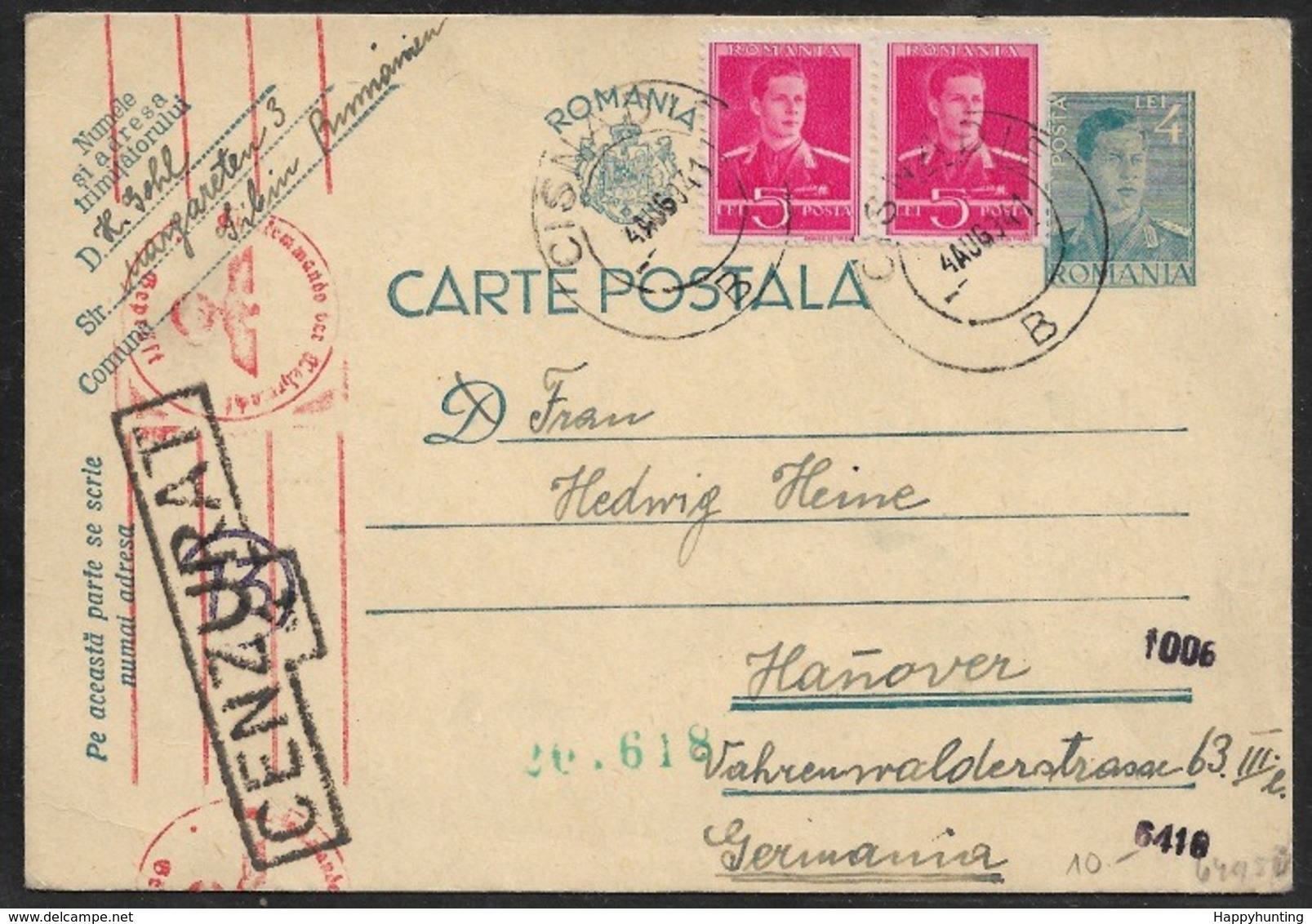 Romania CISNADIE 1941 Postal Stationery  > OKW ZENSUR (Wien) Germany (censored Lettre Brief Roumanie WW2 1939-45 - World War 2 Letters