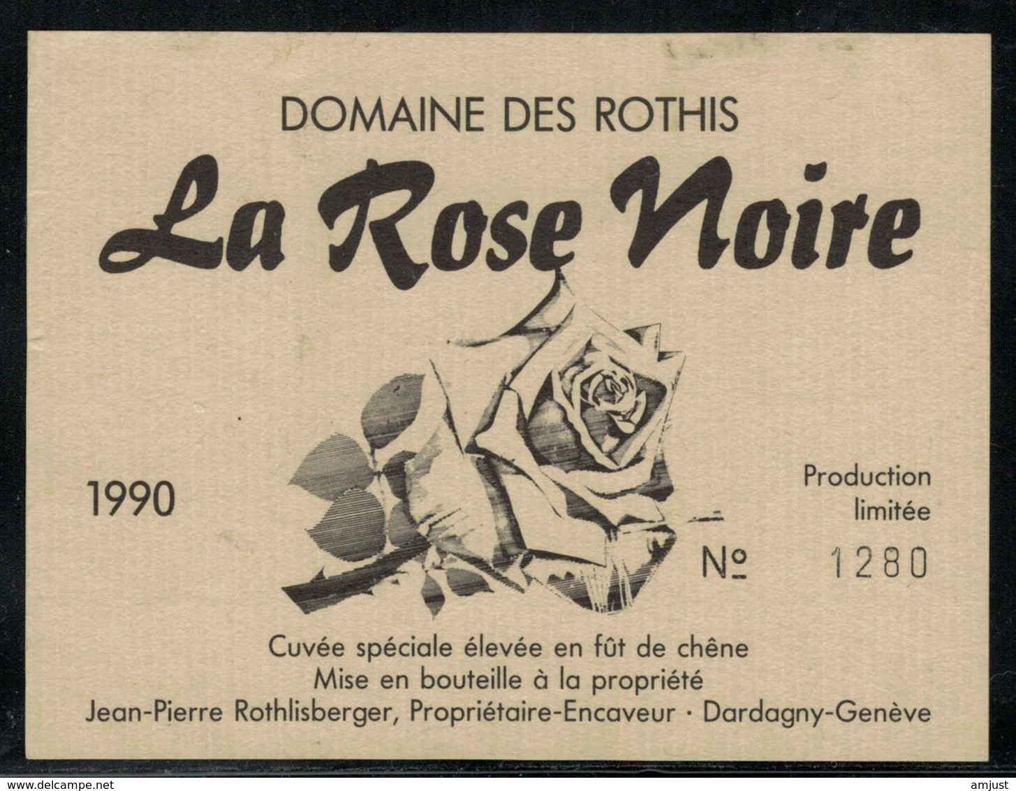 Etiquette De Vin // Dardagny, La Rose Noire 1990 - Blumen