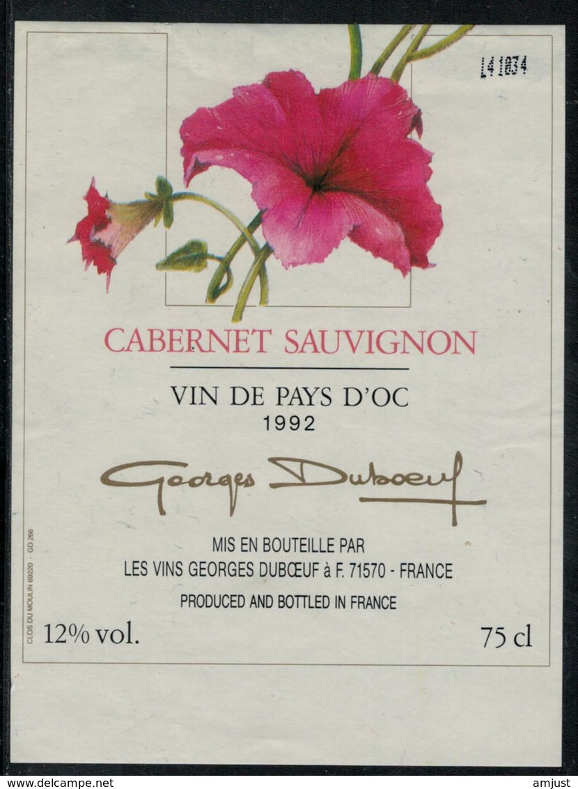 Etiquette De Vin // Cabernet Sauvignon, Vin Du Pays D'OC - Flowers