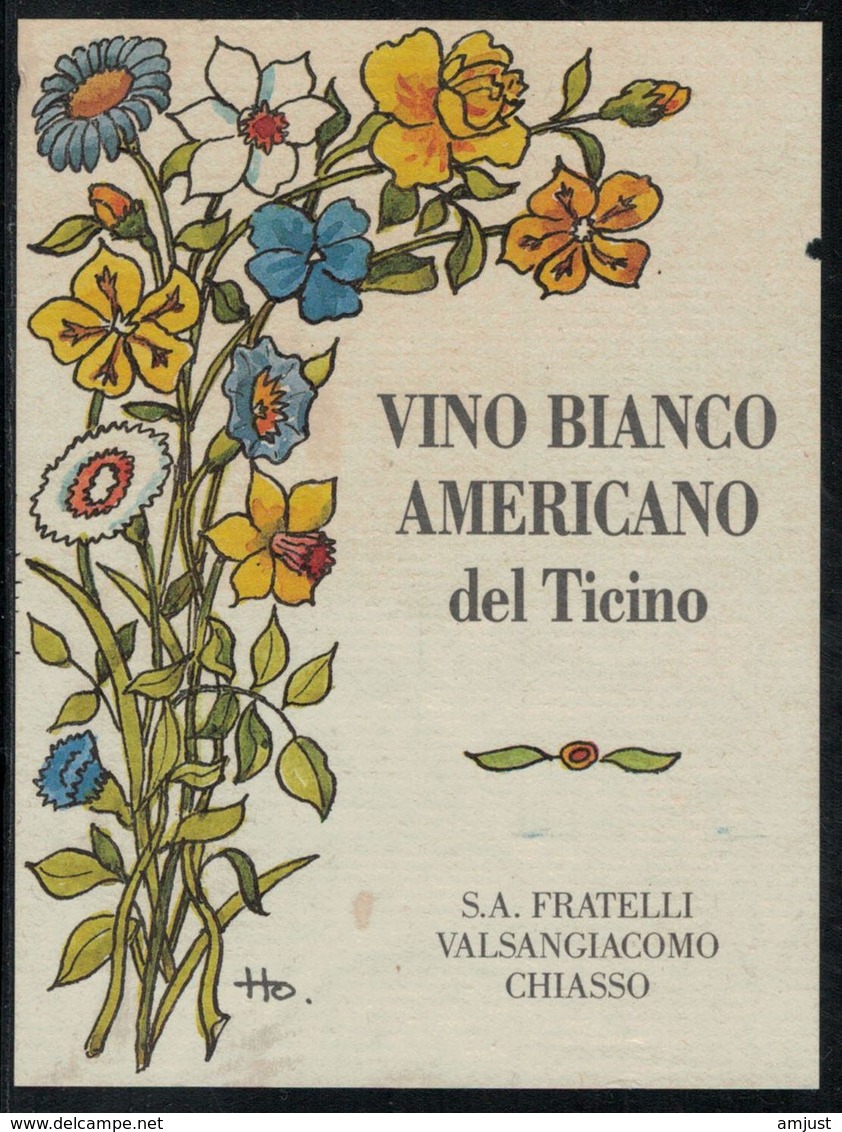 Etiquette De Vin // Vino Blanco Americano Del Ticino, Chiasso, Suisse - Fleurs