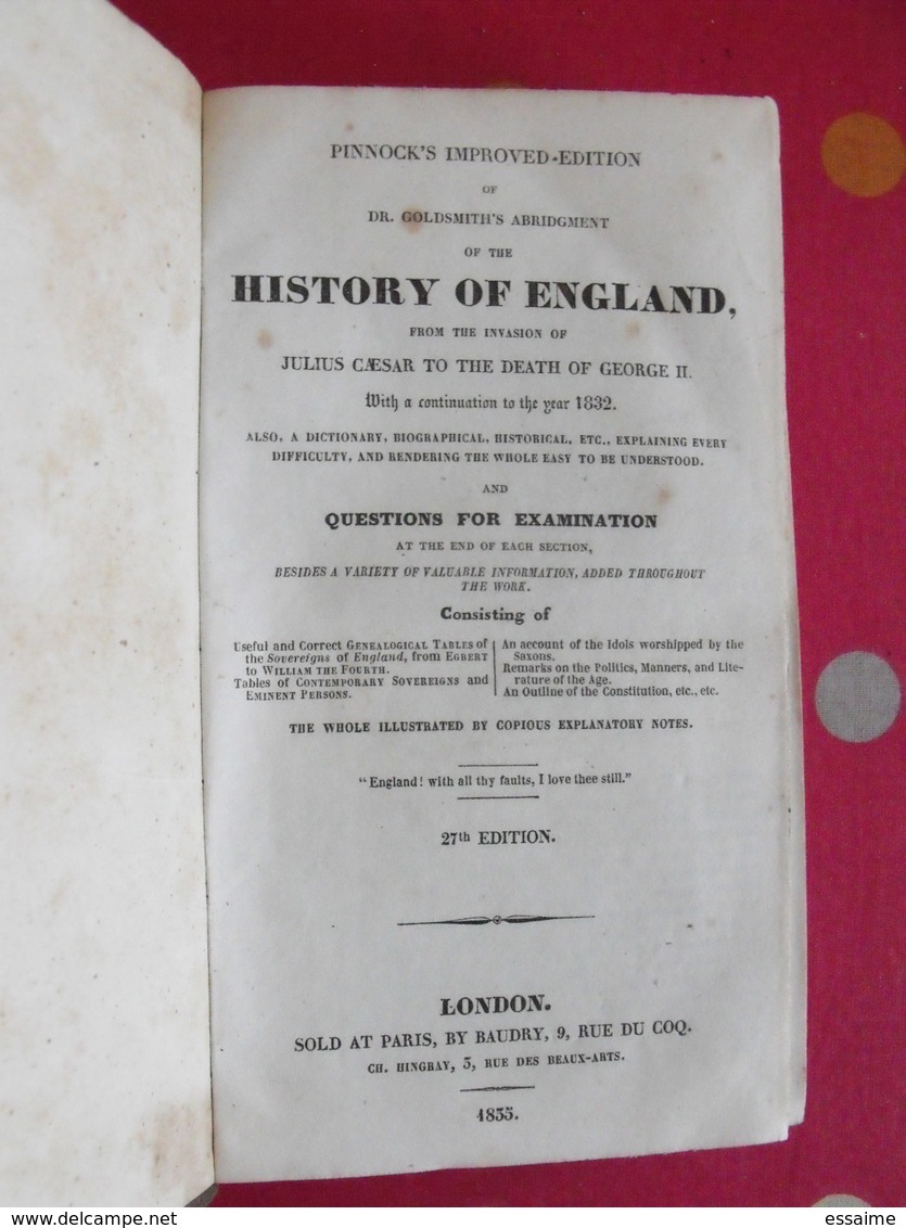 History Of England. Goldsmith's Abridgement. Pinnock's Improved Edition 1835 - 1800-1849