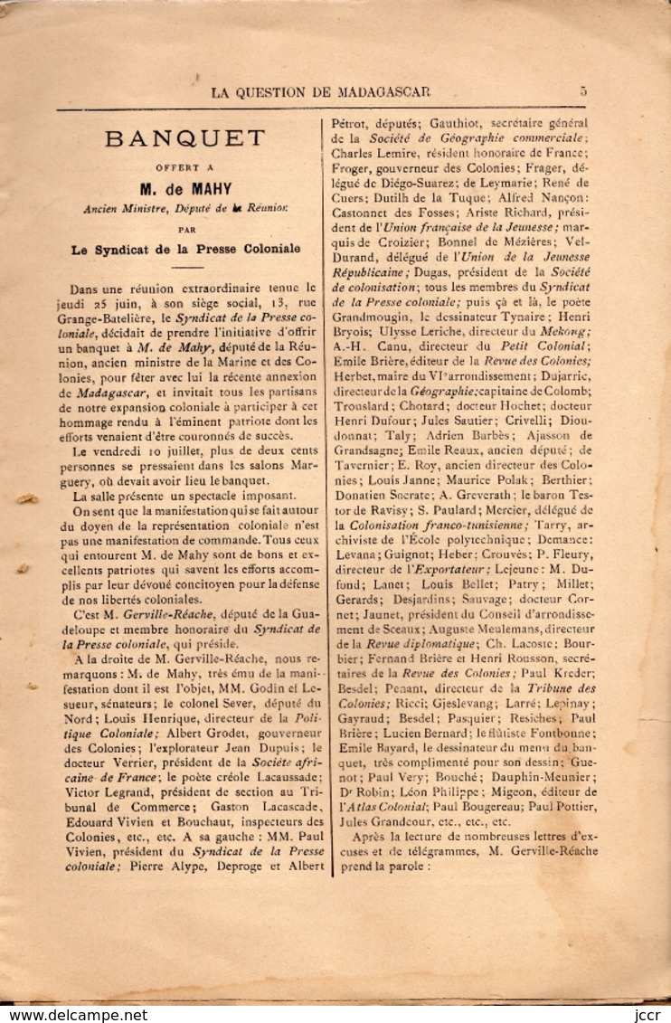 La Question De Madagascar - 1896 - 1801-1900