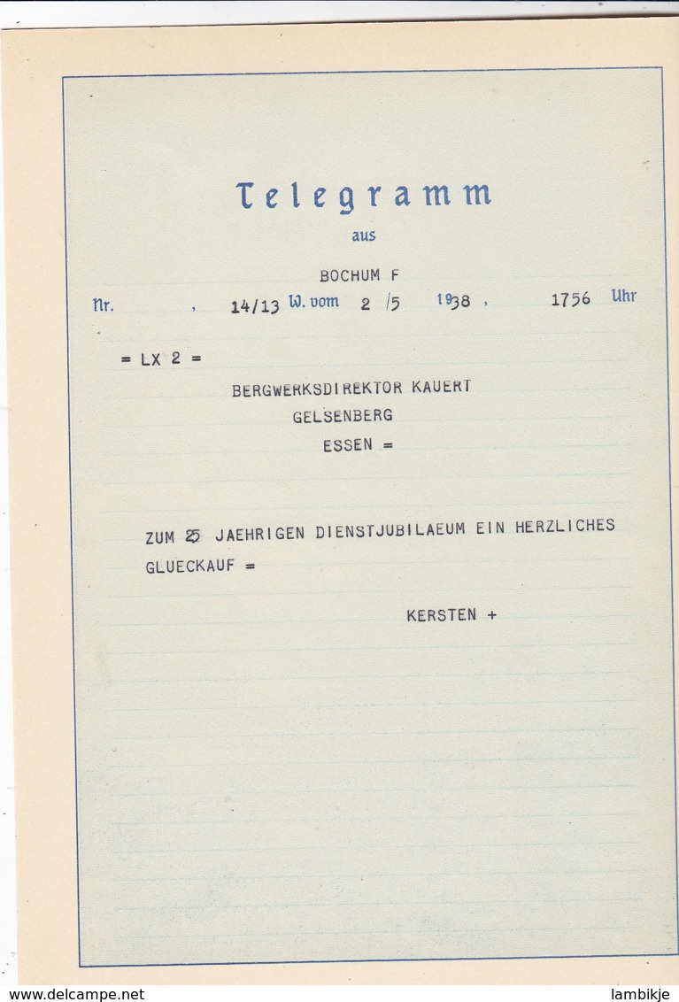 Deutsches Reich Propaganda Telegramm 1938 - Briefe U. Dokumente