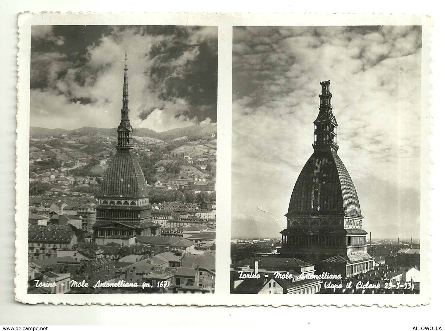 5007" TORINO-MOLE ANTONELLIANA (m. 167)-PRIMA E DOPO IL CICLONE DEL 23/5/1953 " - CART. POST. ORIG. SPED. 1953 - Mole Antonelliana