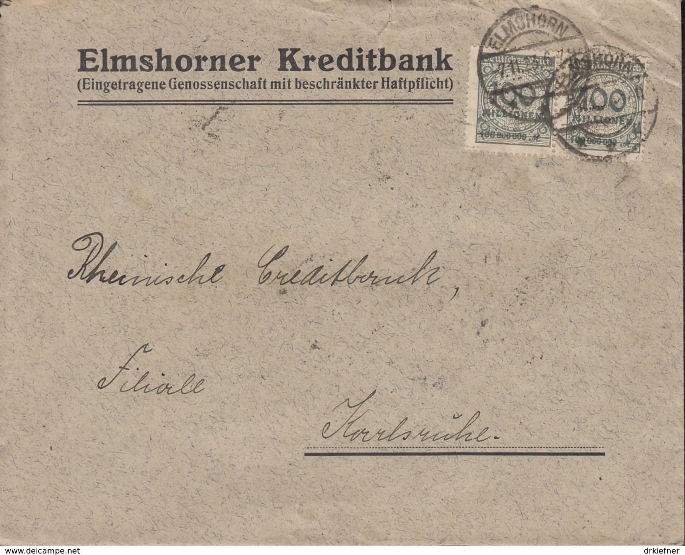 INFLA DR 16x 322 A MeF, Geprüft: Peschl, Auf Brief Der Kreditbank, Gestempelt: Elmshorn 7.11.1923 - Autres & Non Classés