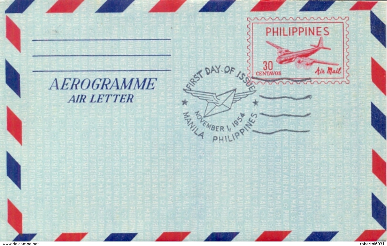 Philippines 1954 FDC Postal Stationery Air Letter 30 C. - Filippine