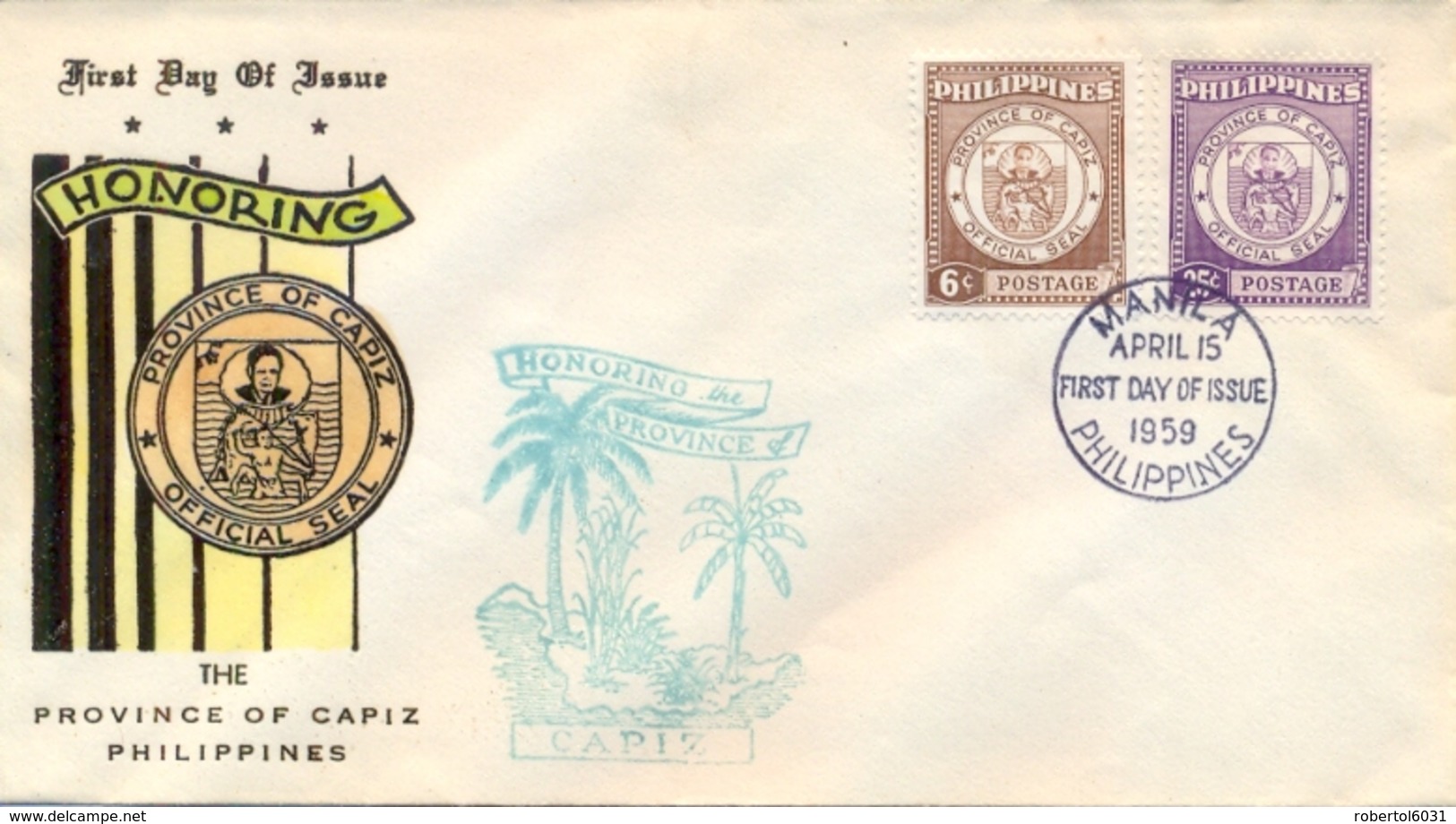 Philippines 1959 FDC Province Of Capiz - Buste