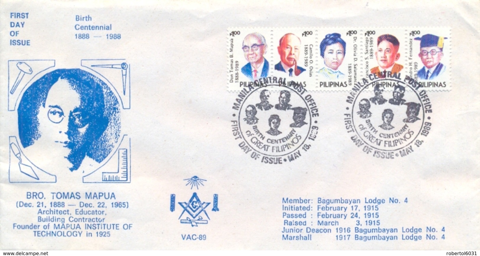 Philippines 1989 FDC Birth Centenary Of Great Philipinos Strip Of 5 Stamps - Philippines