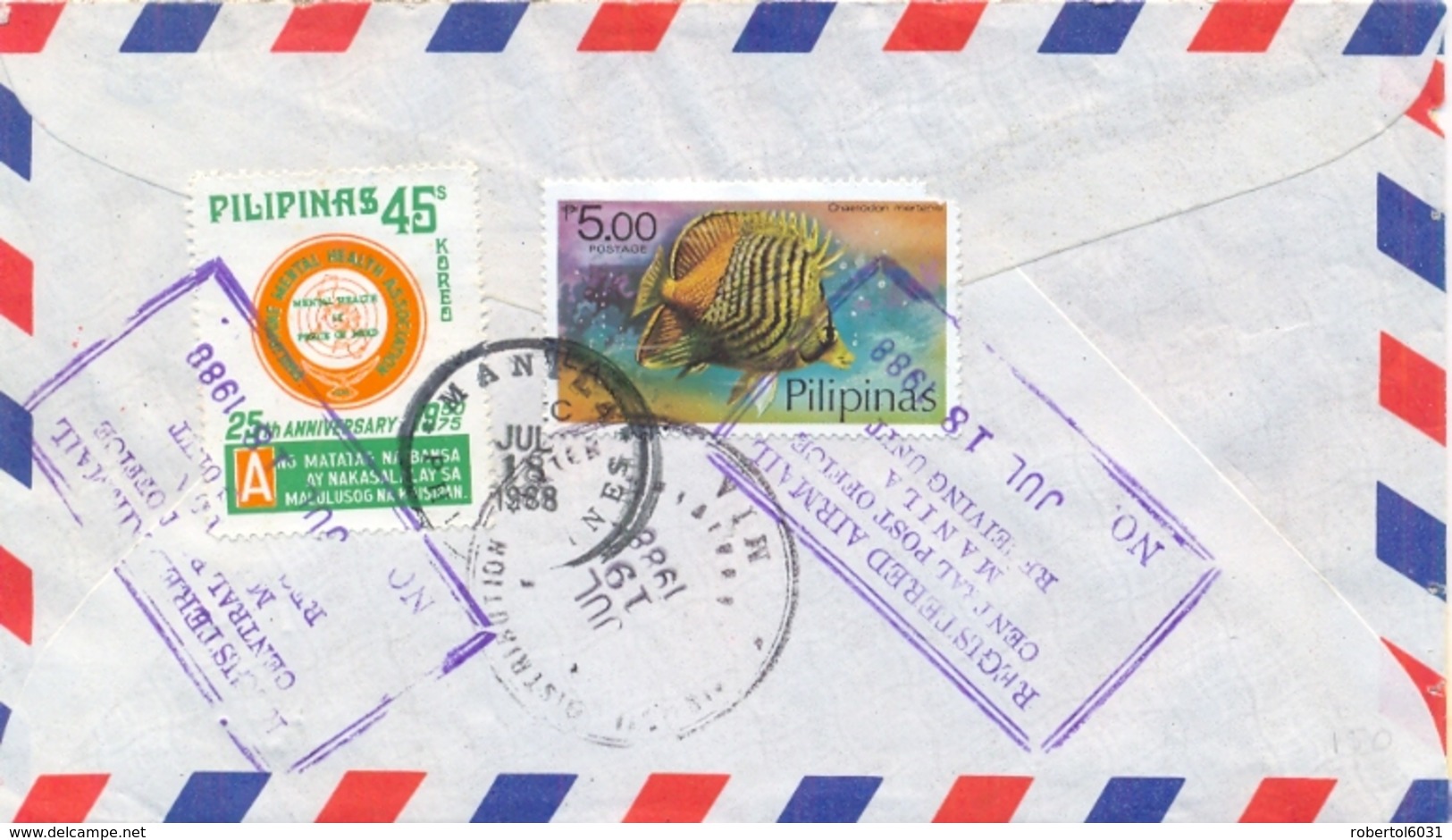 Philippines 1988 Registered Airmail Cover To USA With Handstamp RETURN RECEIPT REQUEIRED - Filippine
