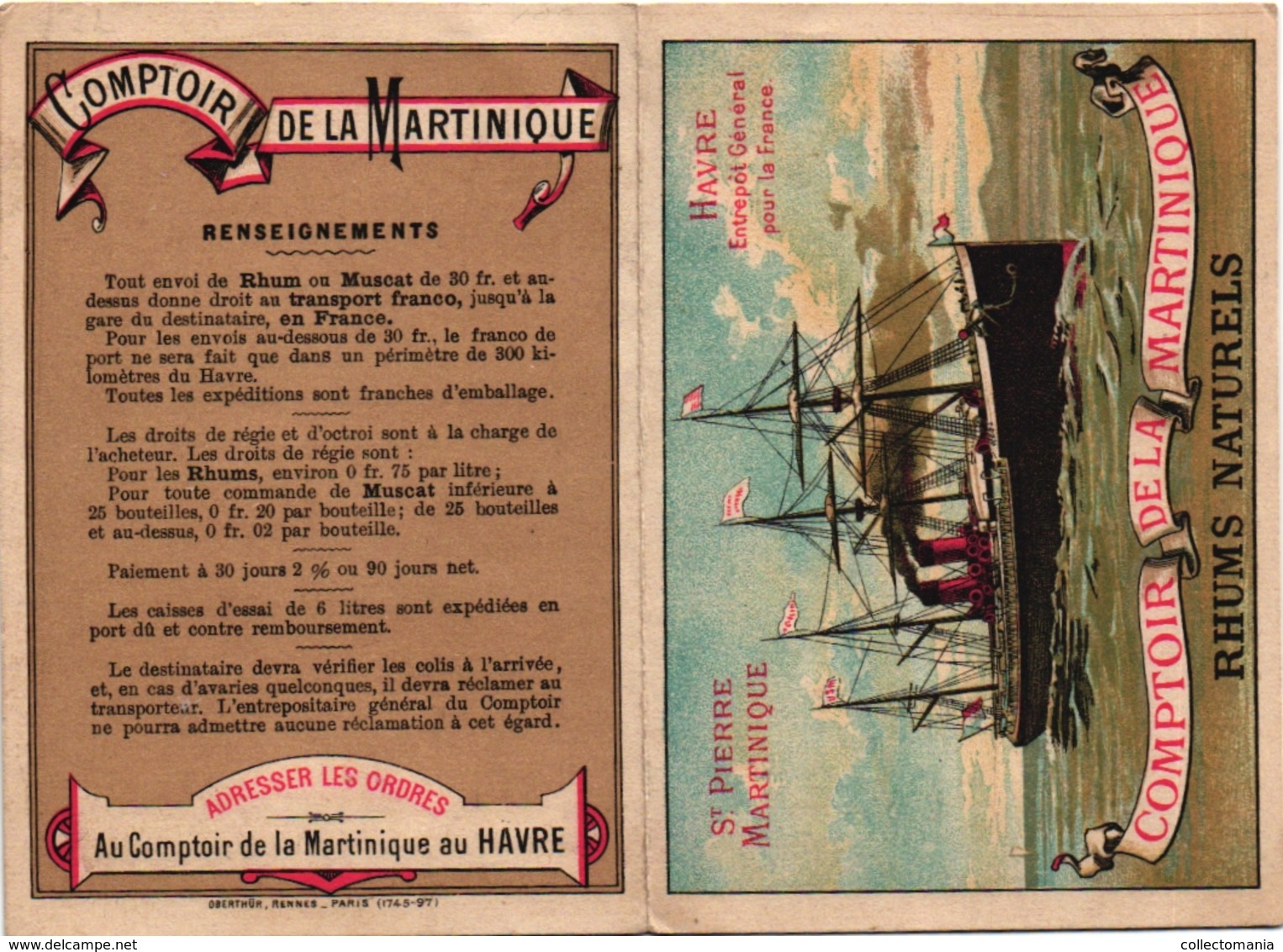 1 Carte Pliante RHUM St Pierre Martinique Havre Entrepôt Comptoir De La Martinique - Rum