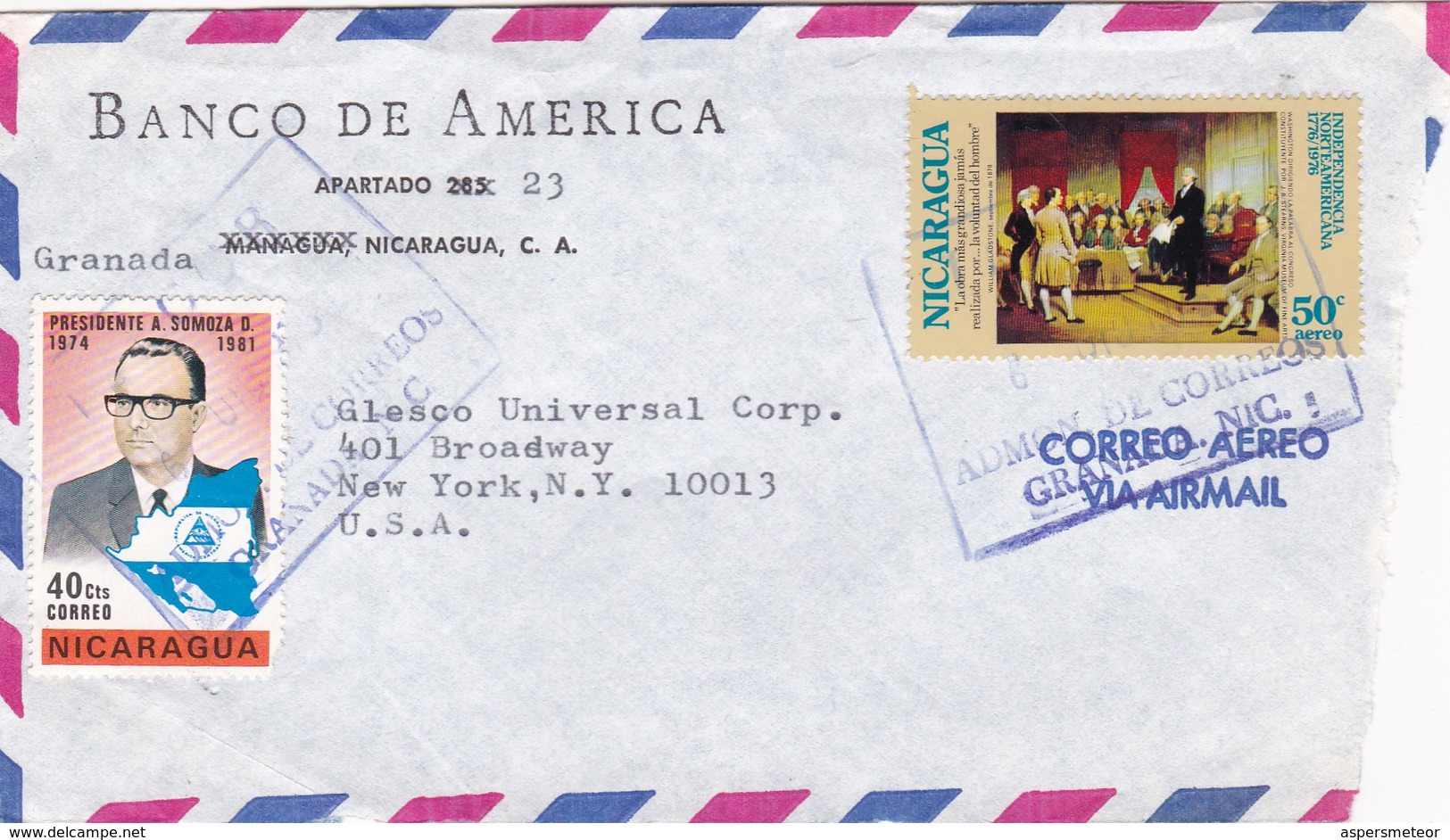 1980'S NICARAGUA COMMERCIAL COVER-BANCO DE AMERICA. CIRCULEE TO USA- BLEUP - Nicaragua