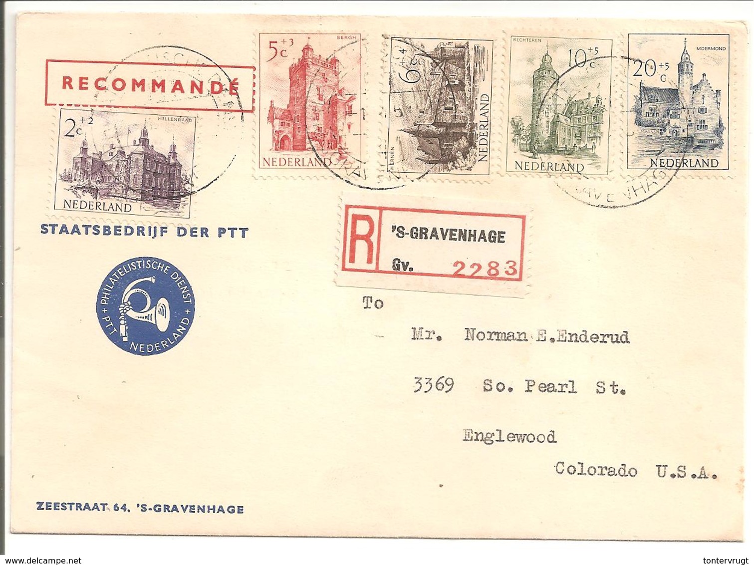 Zomerzegels 1951 N.V.P.H. 568-572 Aangetekend S'Gravenhage>USA. Envelop Philatelistische Dienst - Briefe U. Dokumente