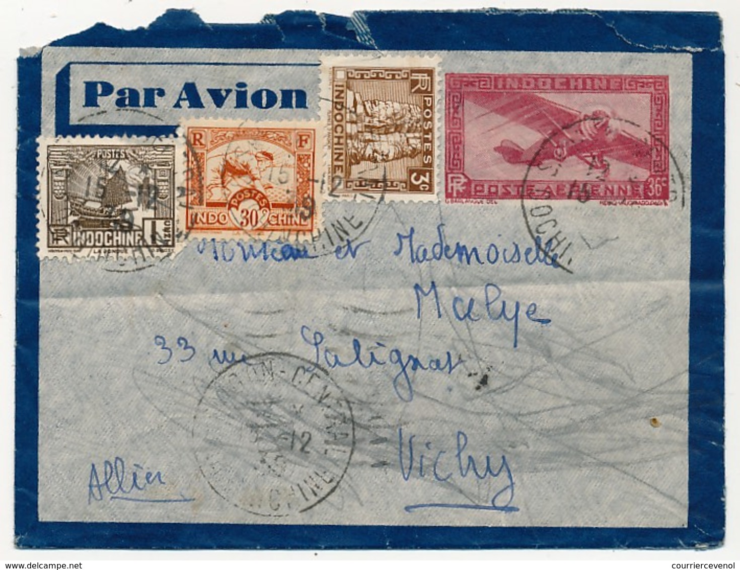 INDOCHINE - Lot De 10 Lettres Diverses 1932 à 1940, Recommandée, Avions, Aérogrammes... - Lettres & Documents