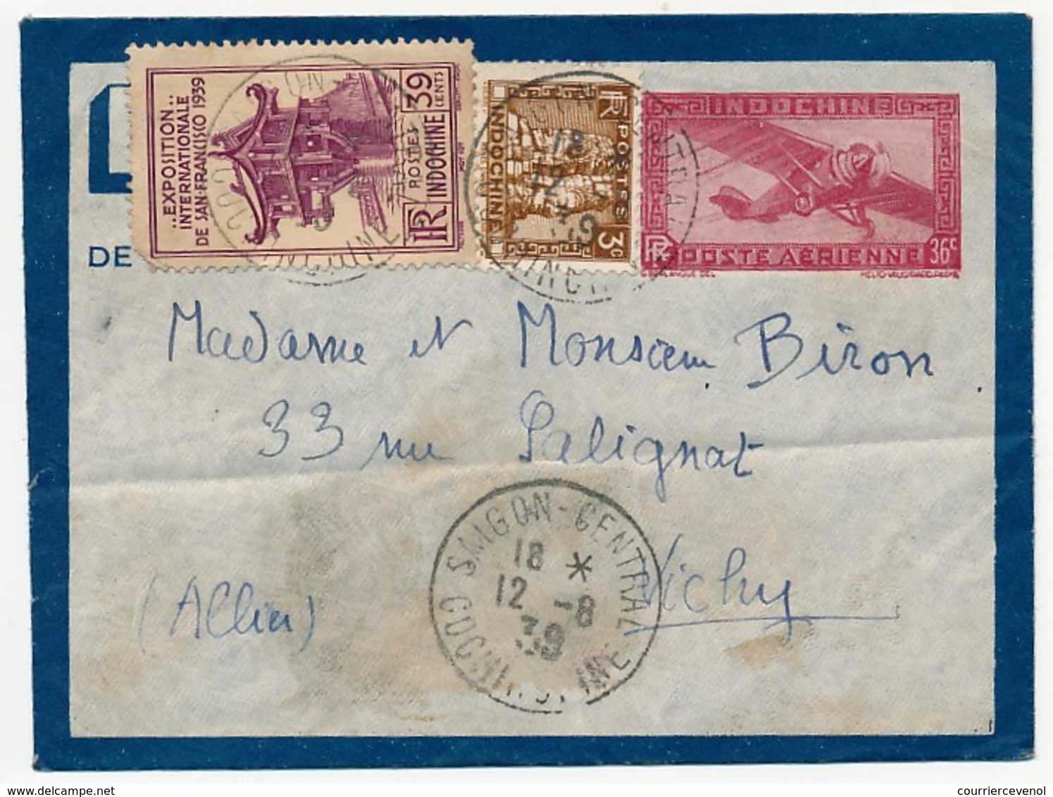 INDOCHINE - Lot de 10 lettres diverses 1932 à 1940, recommandée, avions, aérogrammes...
