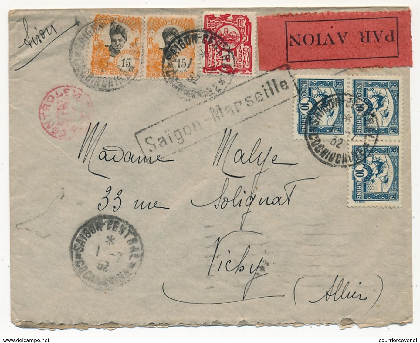 INDOCHINE - Lot de 10 lettres diverses 1932 à 1940, recommandée, avions, aérogrammes...