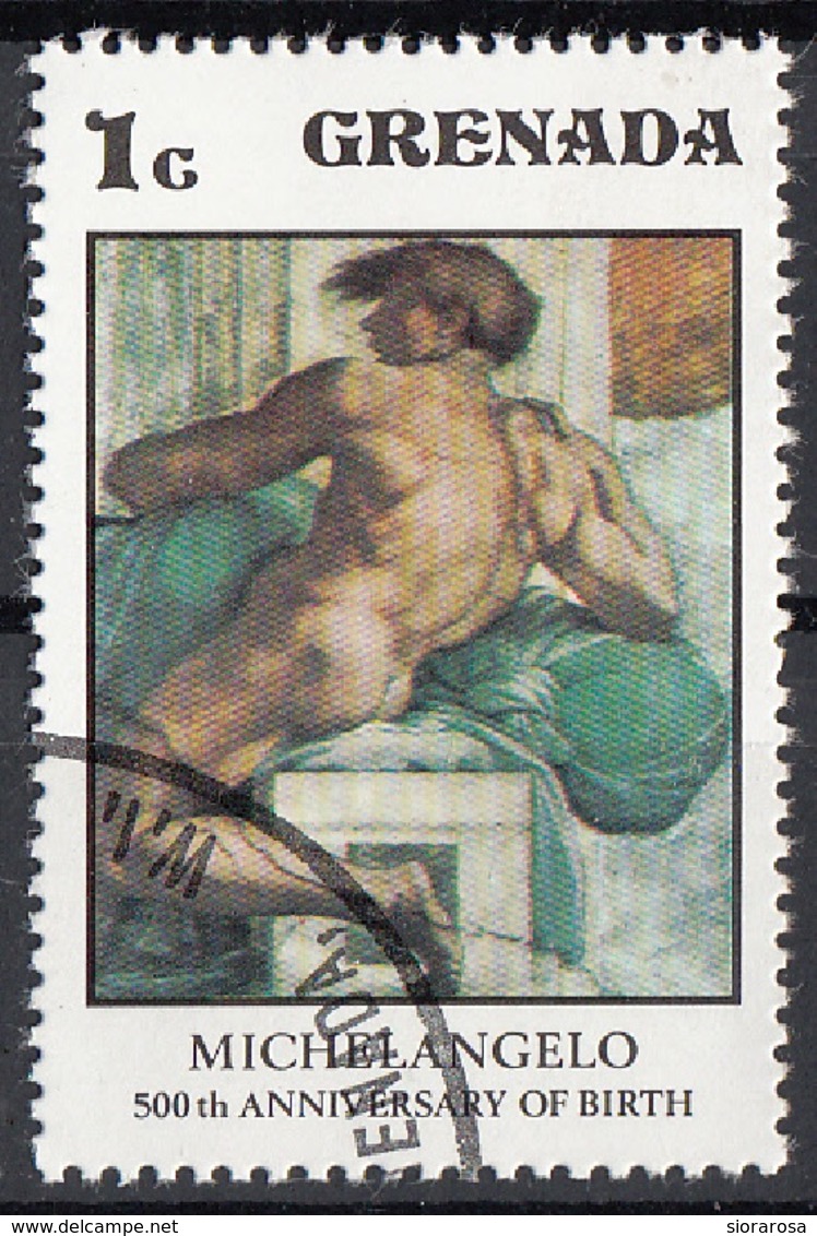 Grenada 1975 Sc. 677 "IGNUDO (Dettaglio)" Affresco Dipinto Da Michelangelo Buonarotti Preobliterato Paintings CTO - Grenada (1974-...)