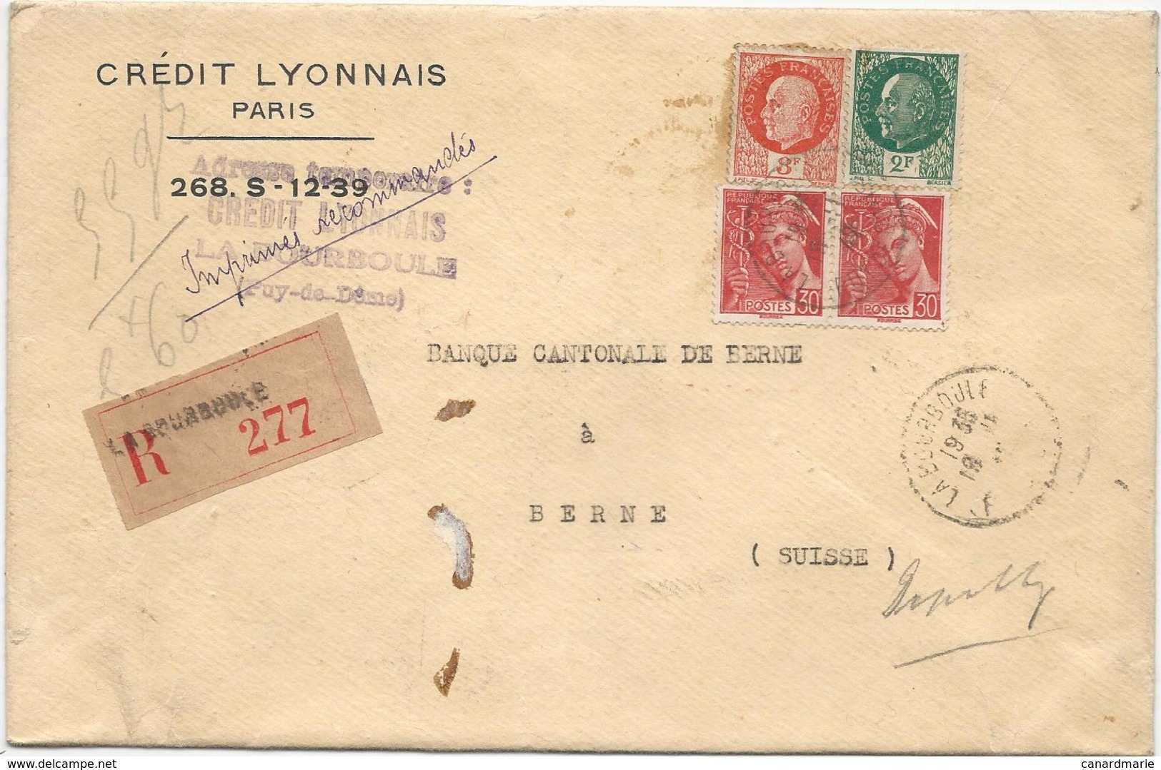 LETTRE RECOMMANDEE POUR LA SUISSE 1942 AVEC 4 TIMBRES PETAIN / MERCURE - IMPRIMES RECOMMANDES - - 1921-1960: Modern Period