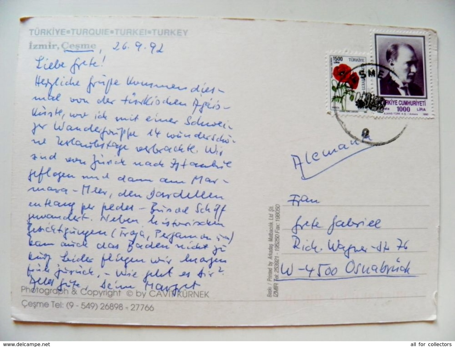 Post Card Carte Turkey Izmir Cesme - Brieven En Documenten