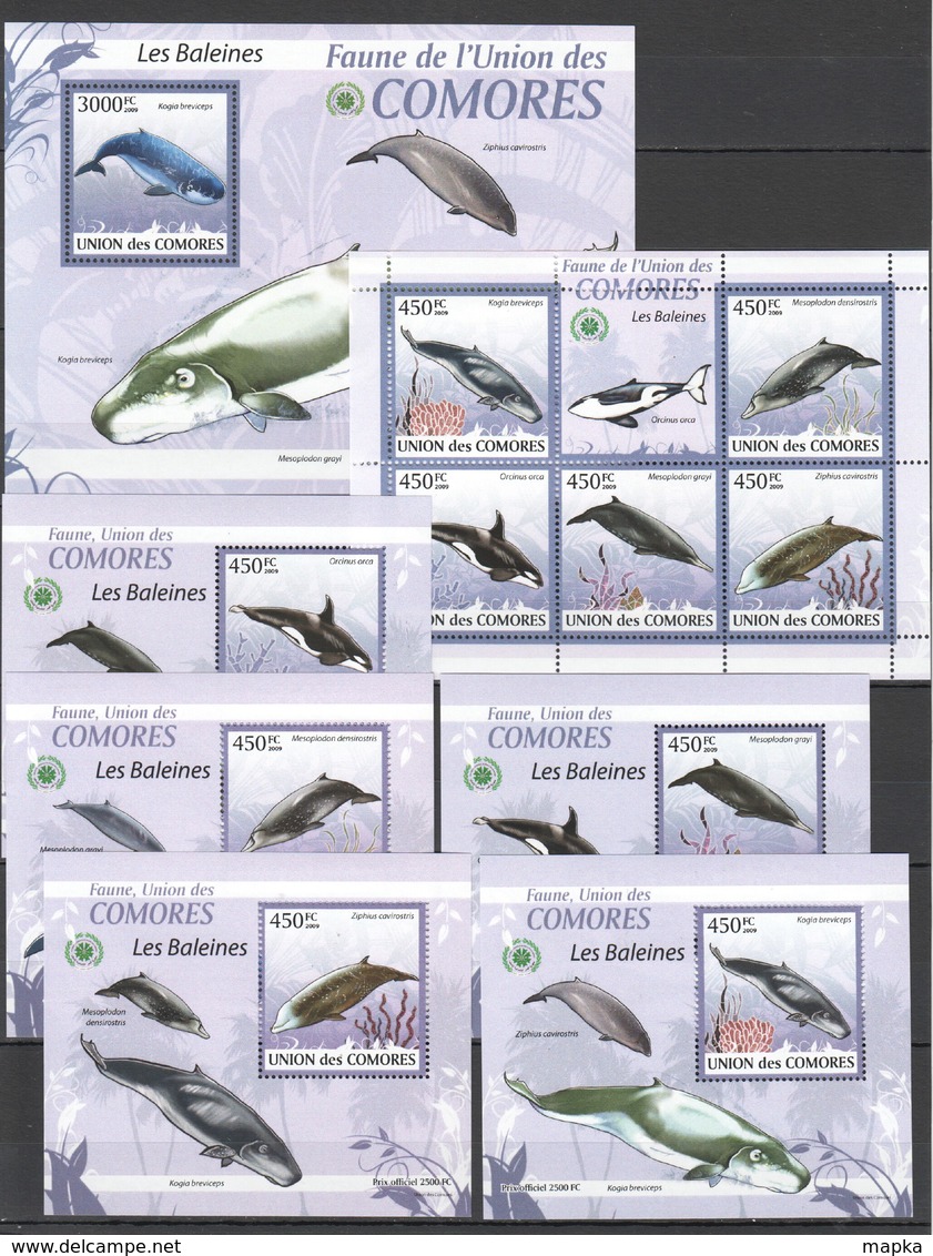 AA262 2009 DES COMORES MARINE LIFE WHALES LES BALEINES 1KB+1BL+5 LUX BL MNH - Baleines