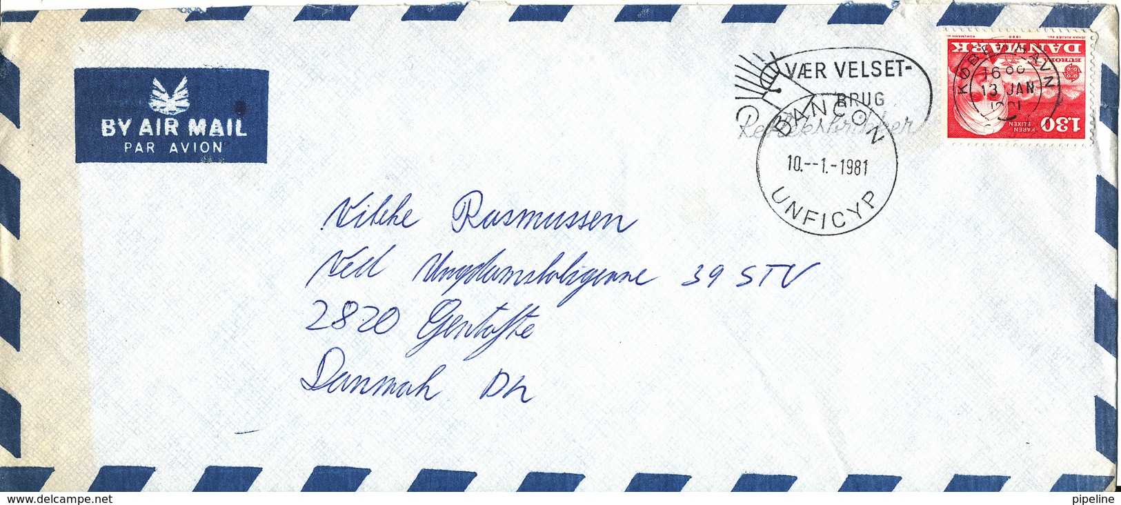 Denmark Air Mail Cover DANCON UNFICYP 10-1-1981 Single Franked EUROPA CEPT Stamp - Covers & Documents