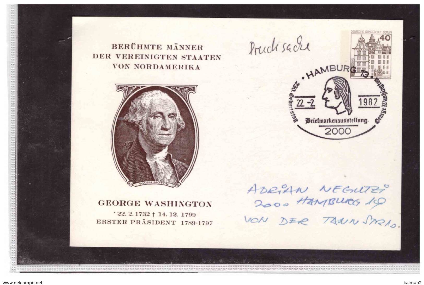 DE2466   -      HAMBURG  22.2.1982  /   BERLIN  ENTIRE    " GEORGE WASHINGTON " - George Washington