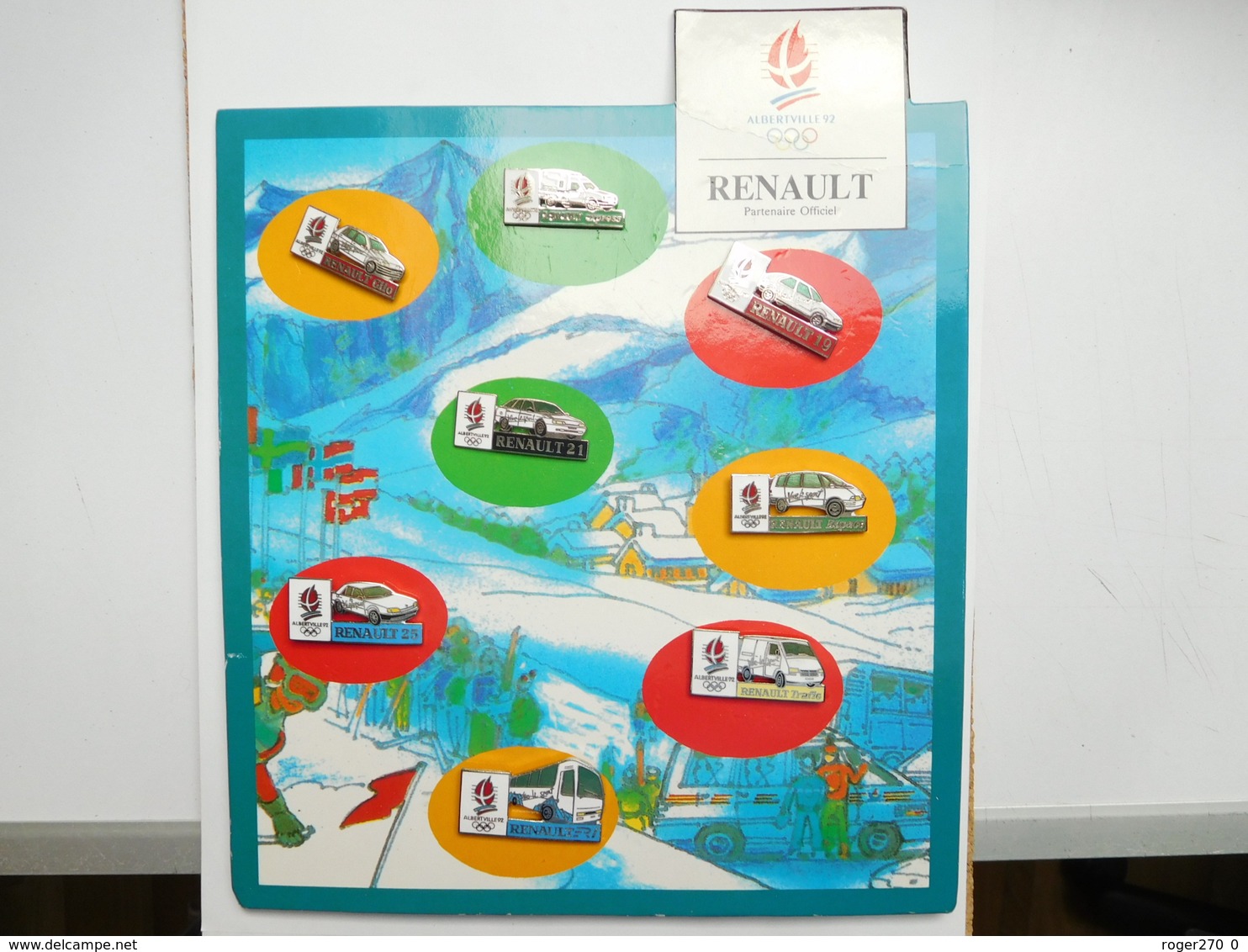 Belle Série De 8  Pins Différents Sur Présentoir , JO Jeux Olympiques Albertville 92 , Auto Renault - Renault