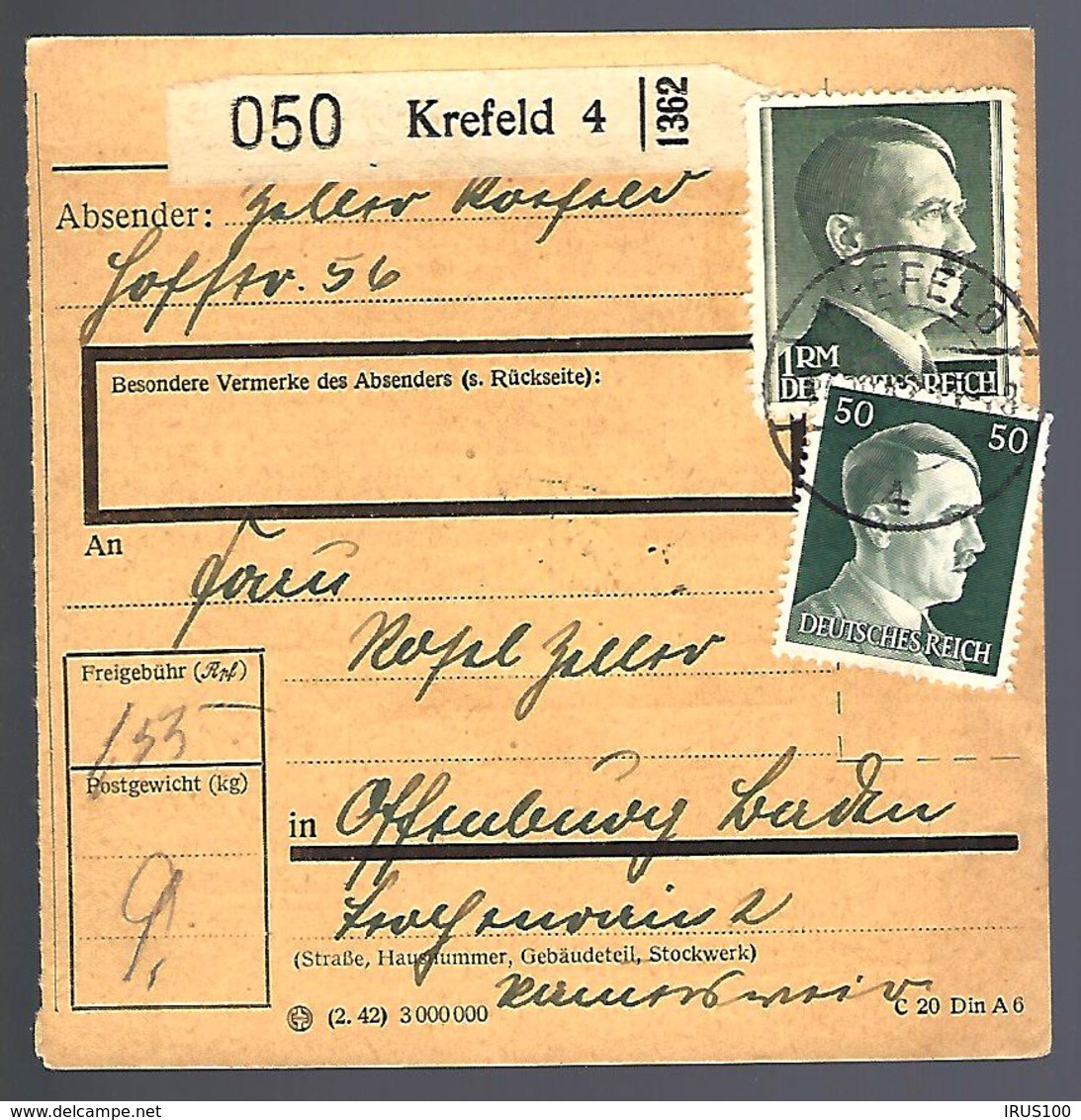 PAKETKARTE - KREFELD 1942 - - Briefe U. Dokumente