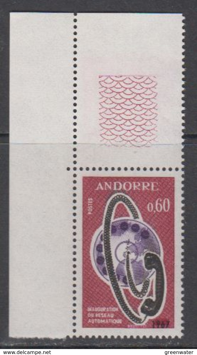 Andorra Fr. 1967 Telephone 1v (corner)  ** Mnh (43890H) - Ongebruikt