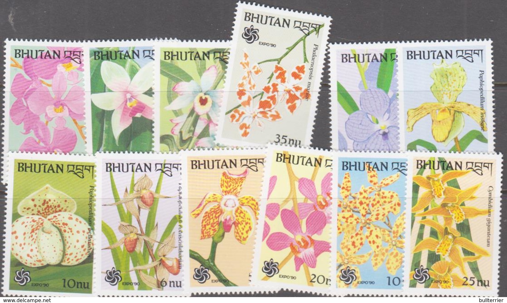 BHUTAN - 1990 - ORCHIDS EXPOSITION SET OF 12 MINT NEVER HINGED SG £25+ - Bhutan